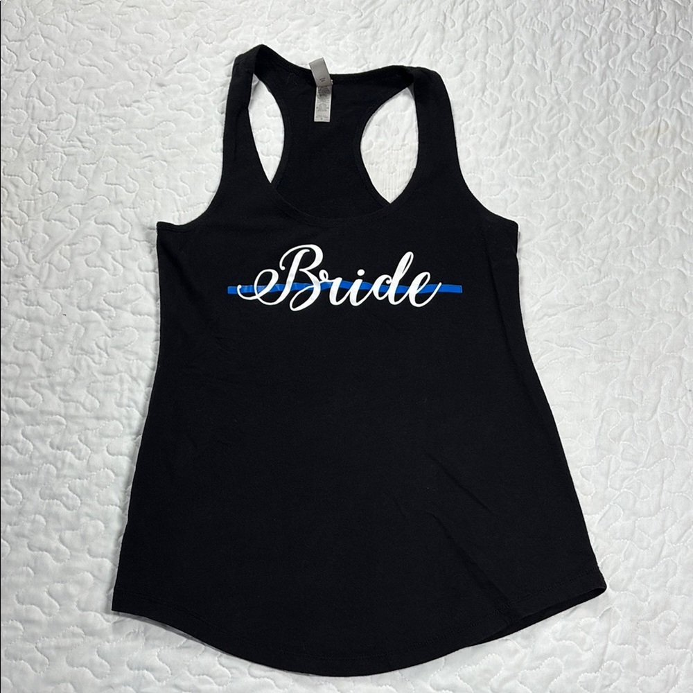 Next Level Apparel Black Fitted Blue Line Bride Tank Top size small